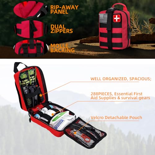 Survival First Aid Kit, Molle Medical Pouch 288PCS Outdoor Emergency Survival Gear and Equipment for Hiking Camping Huntin...