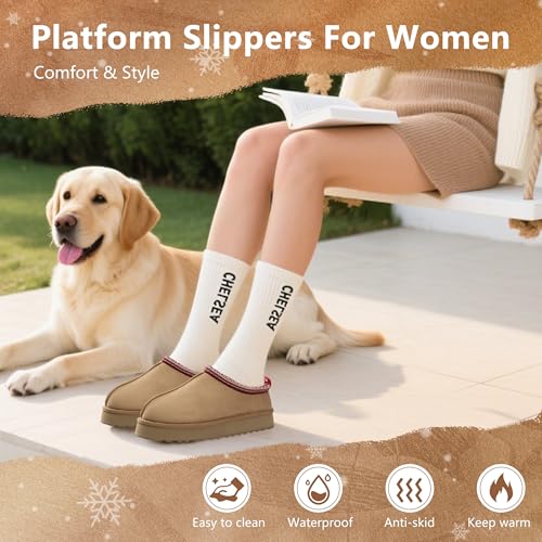 Home Slipper Platform Slippers for Women Indoor Outdoor Mini Boots Non-slip Plush Lining Slip On House Shoes