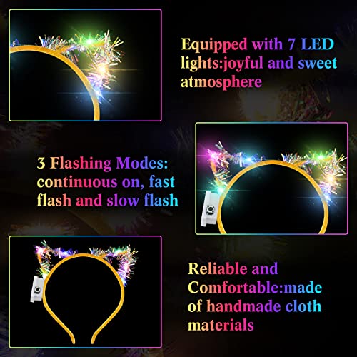 WILLBOND 40 Pcs LED Golden Silk Cat Ears Headband Halloween Cute Light up Headband Glow Cow Horn LED Hair Hoop for Women G...