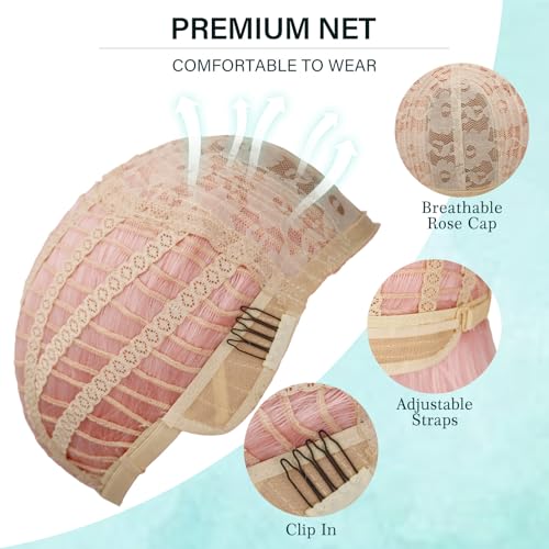 Light Pink Bob Wigs with Bangs Straight Short Wigs for Women Synthetic Pink Wig for Cosplay Women Funny Wig for Party Hall...