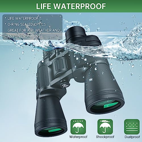 20x50 High Powered Binoculars for Adults, Waterproof Compact Binoculars with Low Light Vision for Bird Watching Hunting Ca...