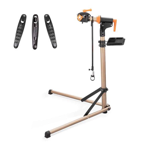 teraysun Bike Repair Stand (Max 99lbs) - Aluminum Alloy Foldable Bike Workstand with Tool Tray , Shop Home Mechanics for Mountain Bicycle and Road Bike