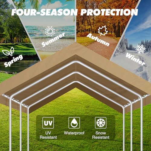 10x20FT Carport Canopy Replacement Cover Heavy Duty Waterproof & UV Protected, All Weather Car Shade Canopy with Ball Bung...