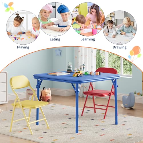 GarveeHome 3-Piece Kids Folding Table and Chairs Set, Toddlers Children's Activity Table and Chairs Set for Dining Room,Da...