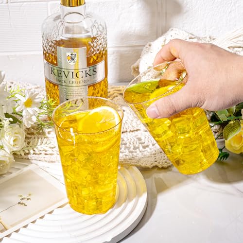 I00000 100 Pack 14 oz Gold Plastic Cups, Disposable Tumblers Gold Glitter Plastic Cups, Disposable Wine Glasses Cocktail G...
