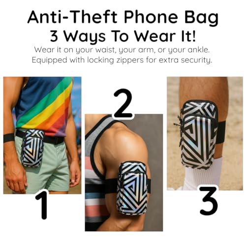 RaveVault Anti-Theft Rave Cell Phone Bag with Locking Zippers, Hidden Pocket – Perfect Phone Pouch for Ravers and Festival...