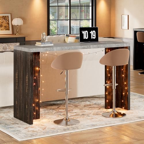 Bar Table for 4-6 People - 55" Long Counter Height Pub with Faux Marble Tabletop, Modern Rectangular Home Bar Coffee Unit ...