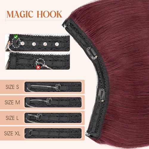 S-noilite Halo Hair Extensions Real Human Hair,Invisible Wire Hair Extensions with Adjustable Fish Line Halo Extensions for Women 16Inch 80G(Wine Red)