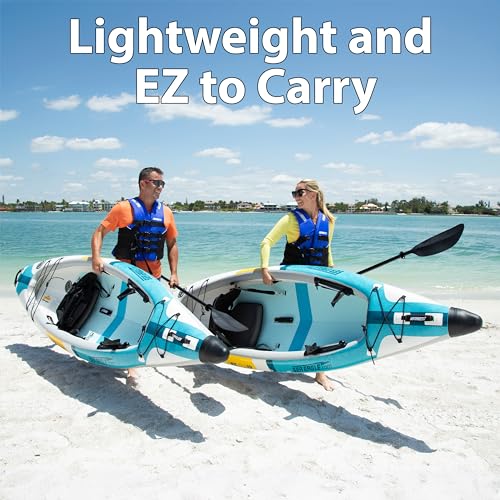 Sea Eagle EZLITE 10 Ultralight, All Woven, Drop Stitch, Rigid, High Performance, Easy Setup, 10' Solo Inflatable Kayak w/B...
