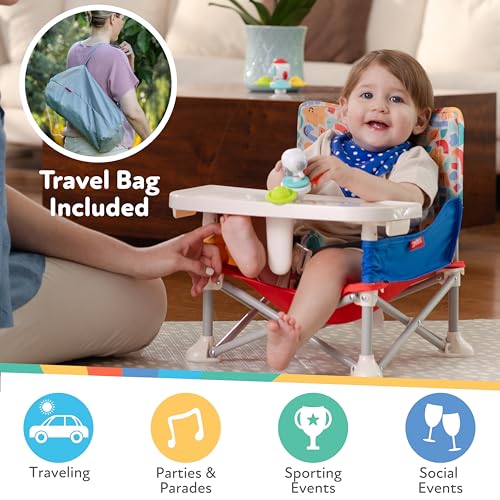 Nuby Pop-Up Booster Seat with Removable Tray - 6+ Months - Portable Booster Seat for Floor for Indoor/Outdoor Use - 3-Poin...