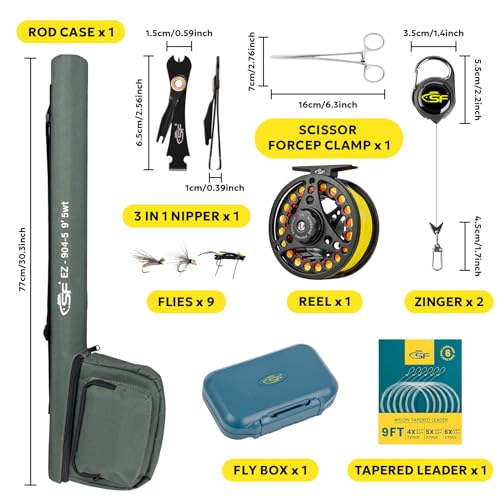 SF Fly Fishing Rod Combo Starter Kit Semi Gloss Green Jade Finish 24T Carbon Fiber Trout Travel Fly Rod with Reel,Fly Rod ...