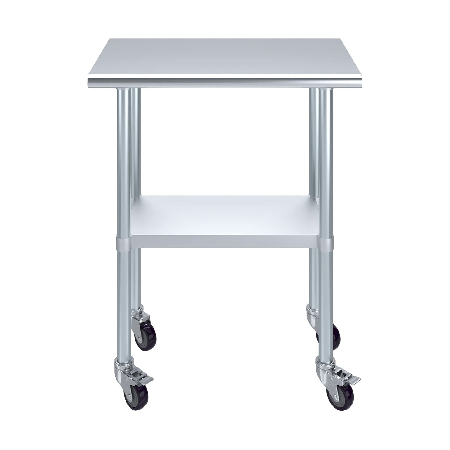 AmGood 18 in. x 30 in. Stainless Steel Work Table with Wheels | Metal Kitchen Food Prep Table | NSF