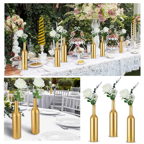 Wavwavw 30 Pcs 6 Set Gold Vase Flower Centerpieces for Wedding Table Glass Wine Bottle Flower Vase Candle Holder with Arti...