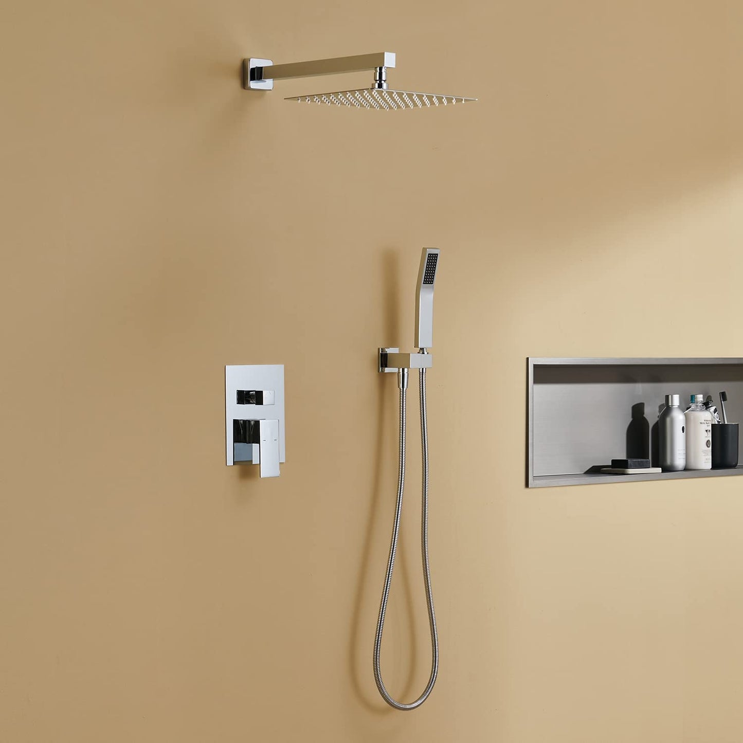 Artiqua Shower System 10 Inches Rain Shower Combo Set Chrome Wall Mount Faucet Bathroom Faucets with Rainfall Shower Head and Hand Shower
