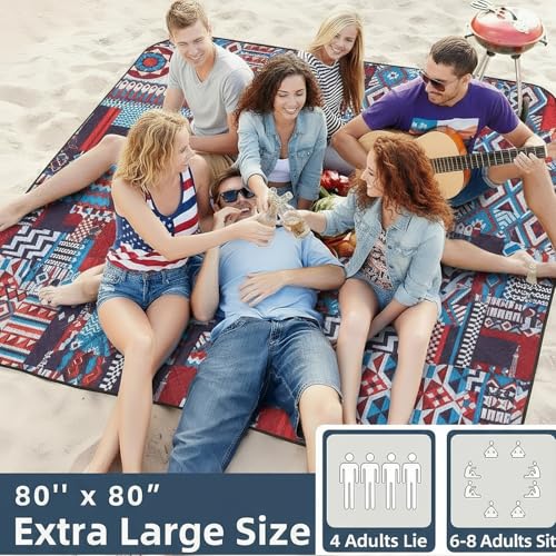 SONGYUAN Extra Large Picnic Outdoor Blanket, 80''x80'' Waterproof Foldable Blankets Gingham Picnic Mat for Beach, Camping ...