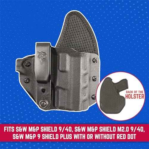 DeSantis Uni-Tuk Gun Holster, Built-in Spur, Fits S&W M&P Shield 9/40, S&W M&P Shield 9 Plus with OR Without RED DOT, IWB Holster, Adjustable and Tuckable 360-C Clip, Right Fitment, Black