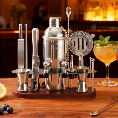ASOVNIS 23-Piece Bartender Kit, Cocktail Shaker Set with Stand | Bar Drink Mixer Set with All Essential Bar Tools: Martini...