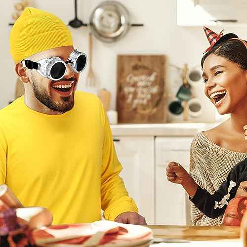 Ramede 3 Pcs Simple Halloween Costume Set Includes Yellow Long Sleeve T-Shirt Cuffed Beanies Hat and Steampunk Goggles
