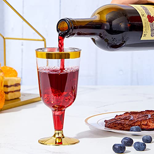 N9R 30PCS Plastic Wine Glasses with Gold Rim, 6 Oz Plastic Wine glasses with Stem, Disposable Wine Cups Reusable Suitable ...