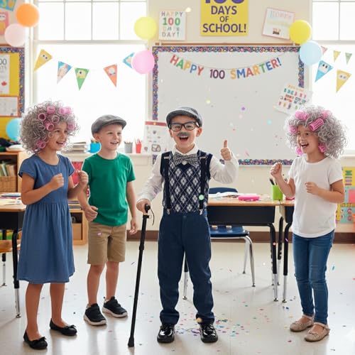 Nabobs 100 Days of School Costume for Boys – Old Man Costume with Grandpa Hat, Beard, and Vest for Kids School Cosplay