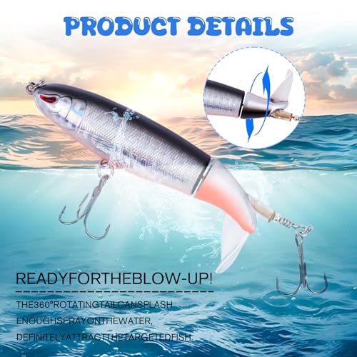 Fishing Lure for Bass, Top Water Fishing Lures with Floating Rotating, Unique Topwater Fishing Lure, Top Water Lures with ...