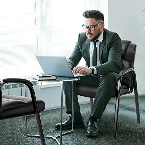 OLIXIS Waiting Room Chairs Set of 4, Leather Office Desk Reception Guest Stationary Side Chair with Padded Arms for Home C...
