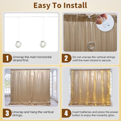 Outpain 10x10ft Champagne Sequin Backdrop Curtains with Light -Lighted Up Champagne Photo Backdrops with Non-Shedding Glit...