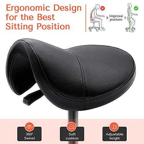 TASALON Saddle Stool - Ergonomic Saddle Chair - Comfortable Saddle Stool with Wheels - Swivel Salon Cutting Stool for Kitc...