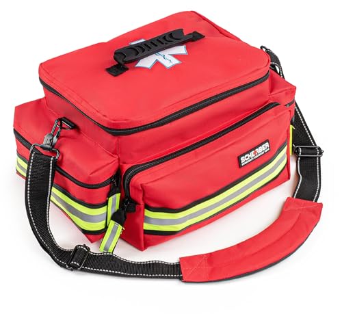 Scherber First Responder Fully-Stocked Professional Essentials EMT/EMS Trauma Kit | HSA/FSA Approved | Reflective Bag w/8 ...