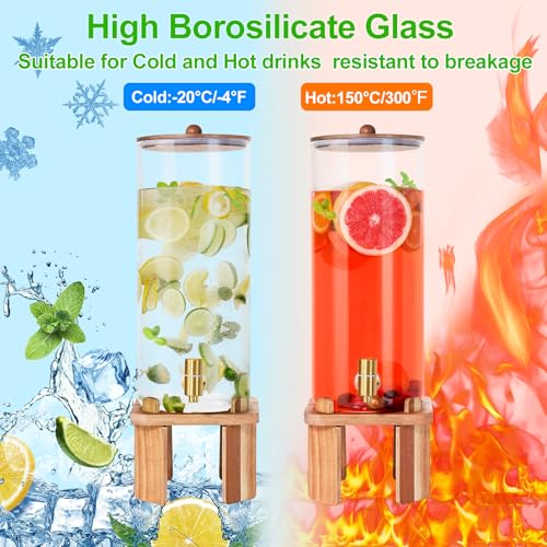 2 Gallon Large Drink Dispenser for Parties,Glass Beverage Dispenser with Stand,Glass Water Dispenser with Airtight Valve,L...
