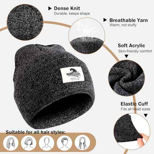 3 Packs Winter Beanie Hats for Men Women, Unisex Soft Warm Thick Beanies, Cuffed Knit Skull Cap