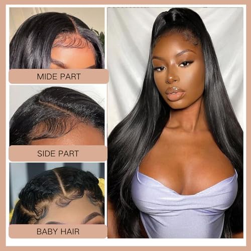 NVL Straight Lace Front Wigs 220 Density 13x4 HD Transparent Lace Frontal Wigs for Black Women Glueless Pre Plucked with Baby Hair for Daily Life Natural Color 22 Inch
