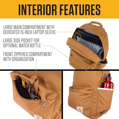 Carhartt 21L Classic Laptop Backpack, Water-Resistant Pack W/ 15" Laptop Sleeve and Organizational Compartments, PFAS Fre...