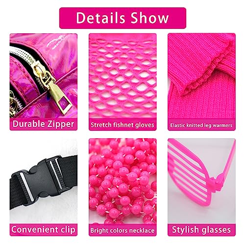 Upgraded 80s Outfit Costume for Women,80s Party Costume Accessory Sets with T-Shirt Tutu Skirt Waist Pack etc