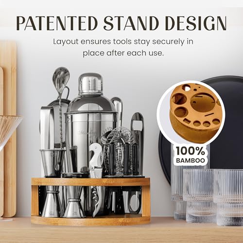 Mixology & Craft Bartender Kit – 15 Piece Cocktail Shaker Set with Bamboo Stand | Complete Cocktail Kit Gift Set | Top Bar...