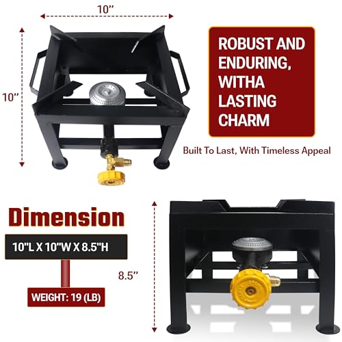 Single Burner Propane Stove - Portable Cast Iron High Pressure Outdoor Propane Burner Cooker,Heavy Duty Square Stove, high...