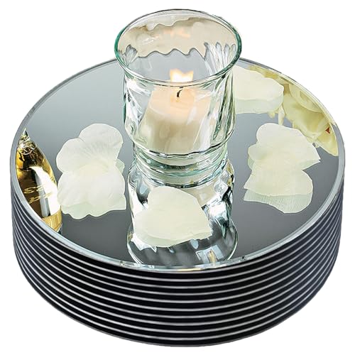 8" Round Mirror Centerpieces for Tables Decorations, 10 Pack Acrylic Circle Mirror Tray Candle Plate 2mm Thickness Mirror ...