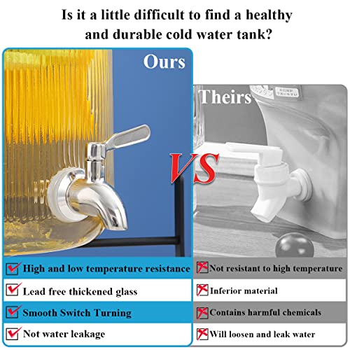 Berglander Glass Drink Dispenser for Fridge, 1 Gallon Beverage Dispenser with Leakproof Stainless Steel Spigot, Water, Lau...