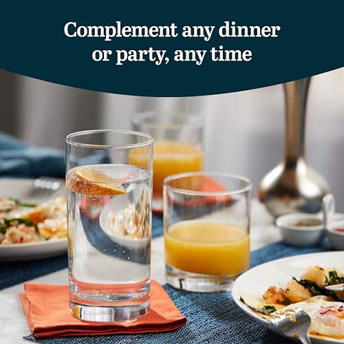 Libbey Province 24-Piece Glasses Drinking Set, Ideal Dining Glassware Sets, Glass Tumbler Set with Lines, Dishwasher Safe ...