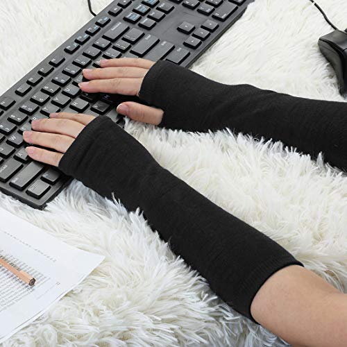 uxcell Women's Winter Warmers Fingerless Thumbhole Elastic Long Knitted Party Costume Gloves One Size Black
