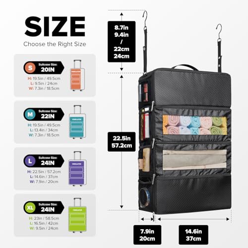 Suitcase Organizer, Travel Luggage Organizer Hanging Shelves Packing Cube Closet/Collapsible Portable Travel Organizer for...