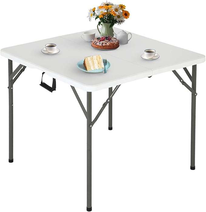 FDW 34" Folding Card Table Plastic Table Portable Square Height Dining Table Perfect for Party and Parties Backyard Event...