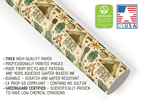 Cute Camping Gear Wrapping Paper Premium Father's Day Gift Wrap Camp Birthday Theme Birthday Party Decoration Tent Decor (...