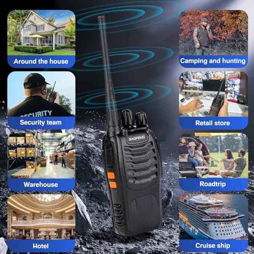 Baofeng Walkie Talkies 888S Rechargeable Long Range with Earpieces for Adults, 16 Channel Professional Radio Handheld Two Way Radios Li-ion Battery and Charger Included (6pack with 6earpiece)