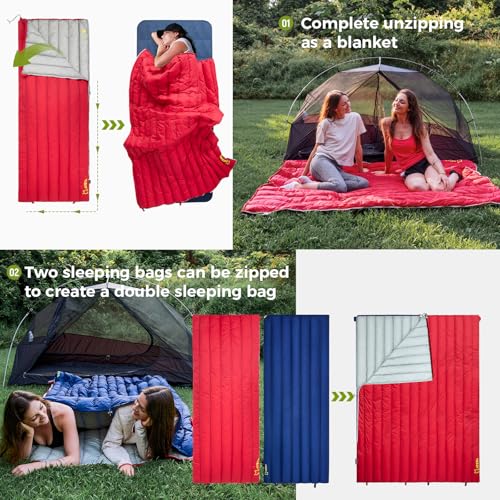 ATEPA 성인용 다운 침낭, 650FP 초경량 3계절 컴팩트 휴대용 침낭, 압축 주머니 포함, 캠핑, 배낭여행, 하이킹용