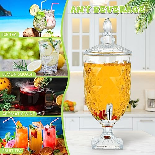 Bokon 1.3 Gallon Drink Dispensers for Parties Crystal Iced Beverage Dispenser with Stand and Spigot, Glass Liquid Containe...