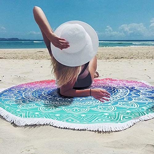 Oversize Round Mandala Beach Towel Blanket, Circle Microfiber Bohemian Boho Quick Dry Super Water Absorbent Towel, Hippy G...