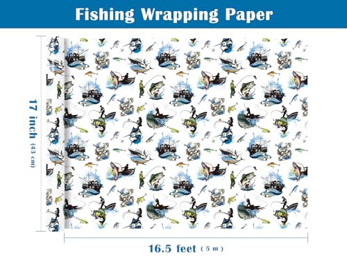 WRAPAHOLIC Fishing Wrapping Paper - Mini Roll - 17 Inch x 16.5 Feet - Adventure Fishing Birthday Wrapping Paper Perfect fo...