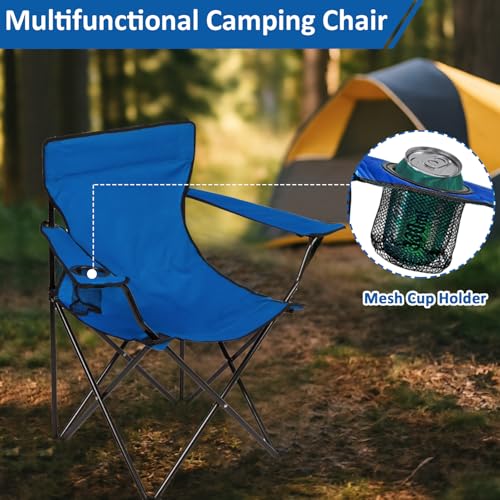 SAILARY Folding Camping Chair with Cup Holder, 225lbs Capacity, Portable Foldable Chair with Large Anti-Sink Feet, PE Coat...