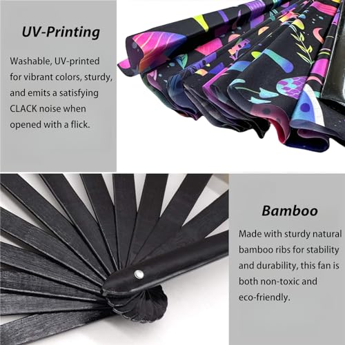 YKuzLx 13‘’ UV Glow Large Rave Fan for Men Women, Rave Essentials, Decorative Folding Hand Fan for Party, Home Decoration,...